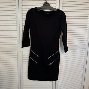 Dress, black jersey with zippers, long sleeve
